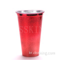 16oz 더블 레이어 뚜껑이있는 플라스틱 컵